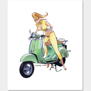 Motorcycle Scarf Girl Posters and Art